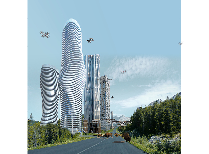 XTU inserts skyscrapers along weaving country roads to imagine a linear city designboom