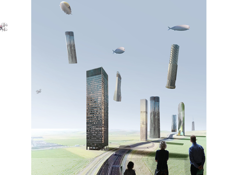 XTU inserts skyscrapers along weaving country roads to imagine a linear city designboom