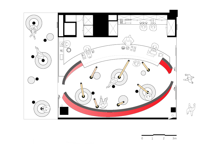 infinity nide's mole chha is a dome teahouse with red gradient walls and brass lighting tubes - 9