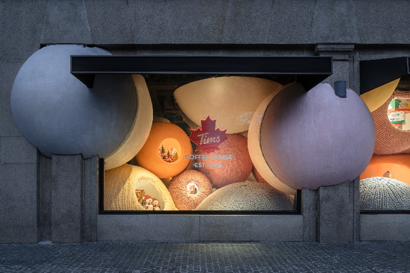 WAY studio creates a dreamy window display with gigantic balls of yarn in shanghai designboom