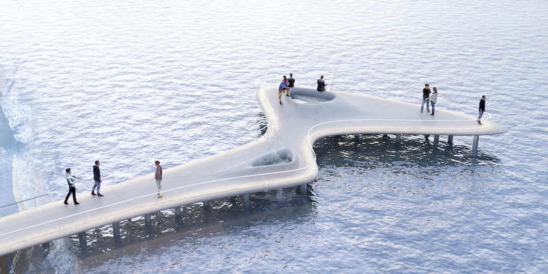 organic pedestrian pier by WAY studio in china, draws from isamu noguchi's method of abstraction