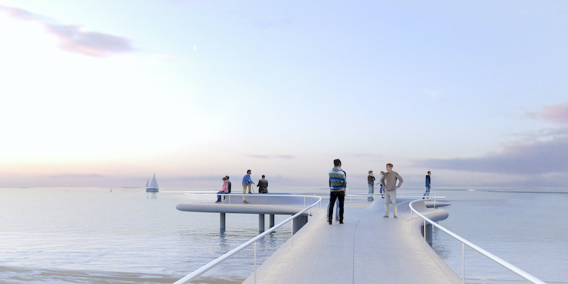 organic pedestrian pier by WAY studio in china, draws from isamu noguchi's method of abstraction