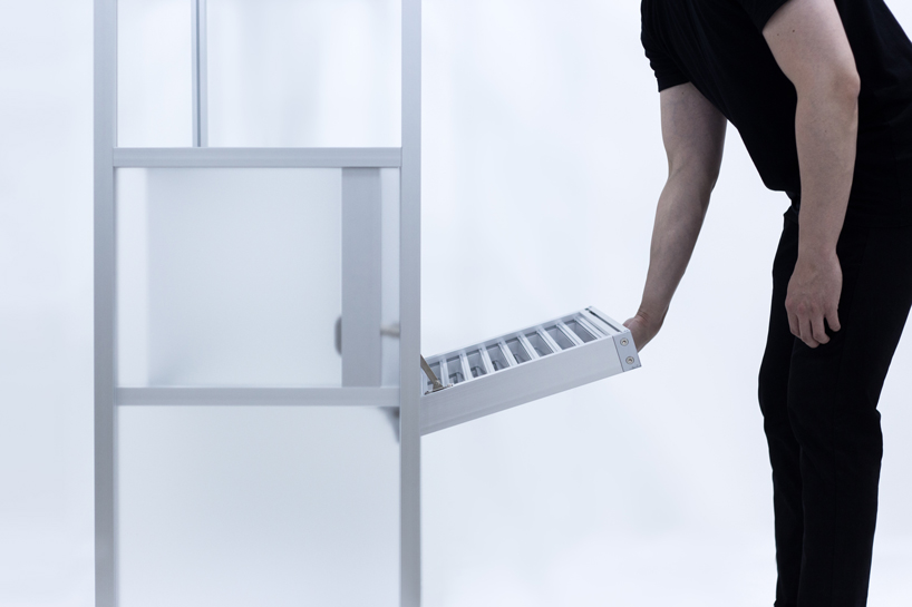 1/plinth studio builds furniture out of industrial aluminum louver and translucent acrylic
