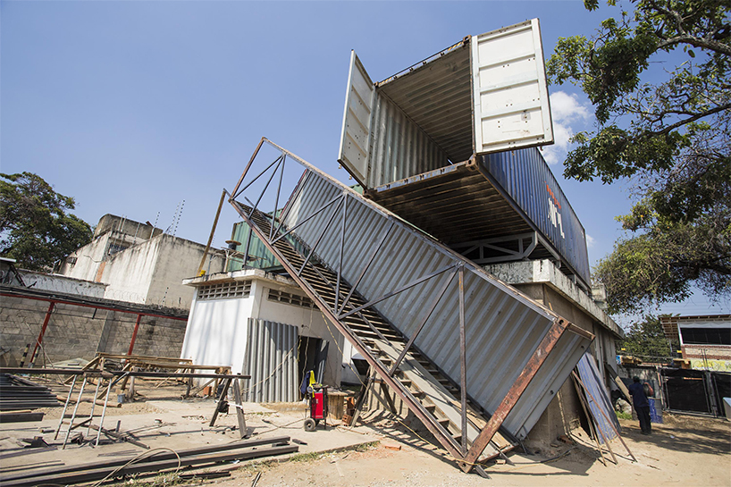 pico colectivo stacks shipping containers to make cultural center in venezuela