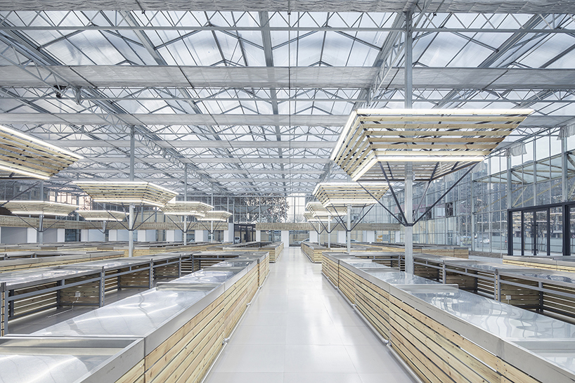 LUO studio prefabricates modular components to build a temporary indoor market in china designboom