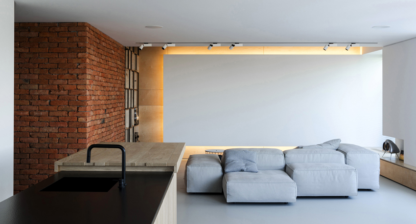 line architects creates 'soft loft' interior in moldova using subtle contrasts