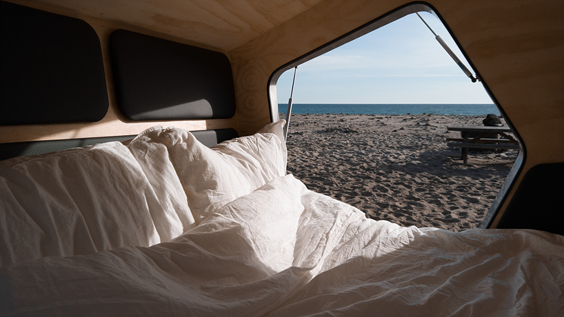the polydrop trailer is a lightweight portable living space for comfortable travelling designboom