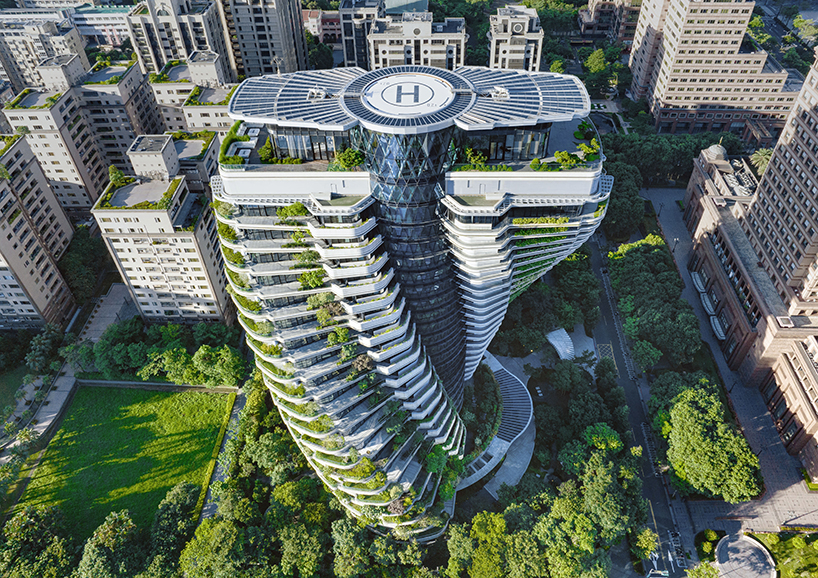 vincent callebaut's residential tower inspired by DNA forms vertical forest in taipei