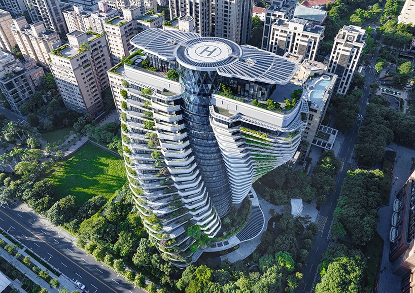 vincent callebaut's residential tower inspired by DNA forms vertical forest in taipei
