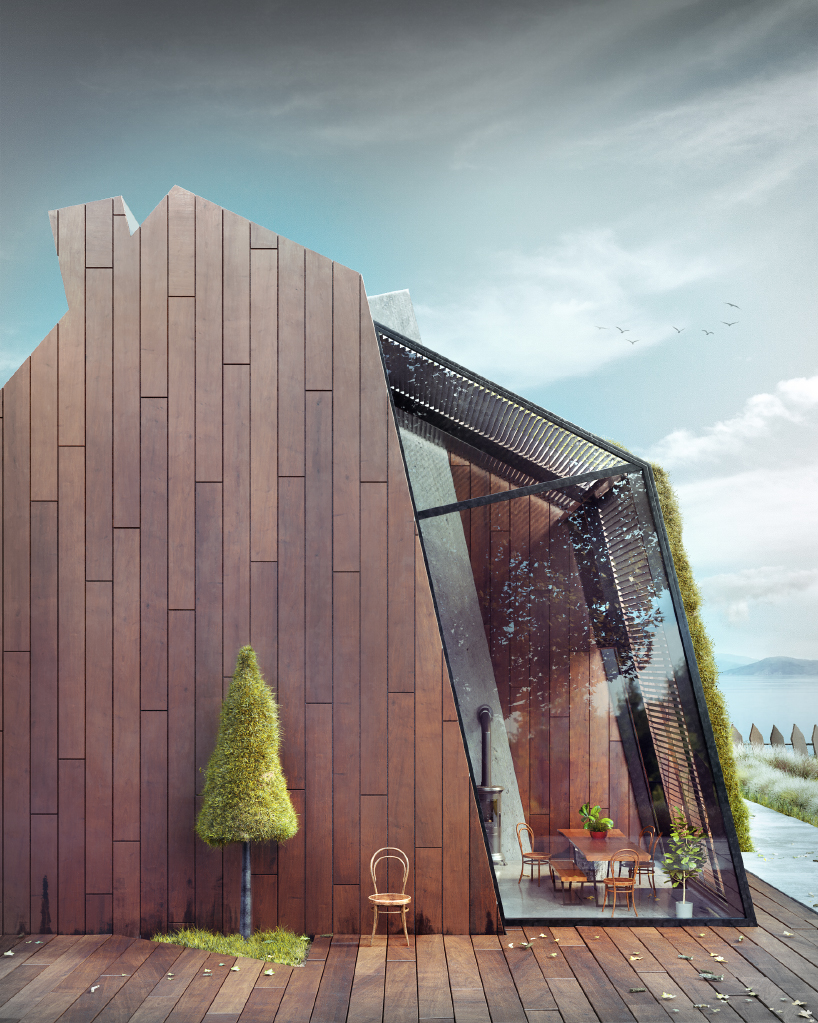 greenhouse by wamhouse studio is a modern cottage covered in timber and grass designboom