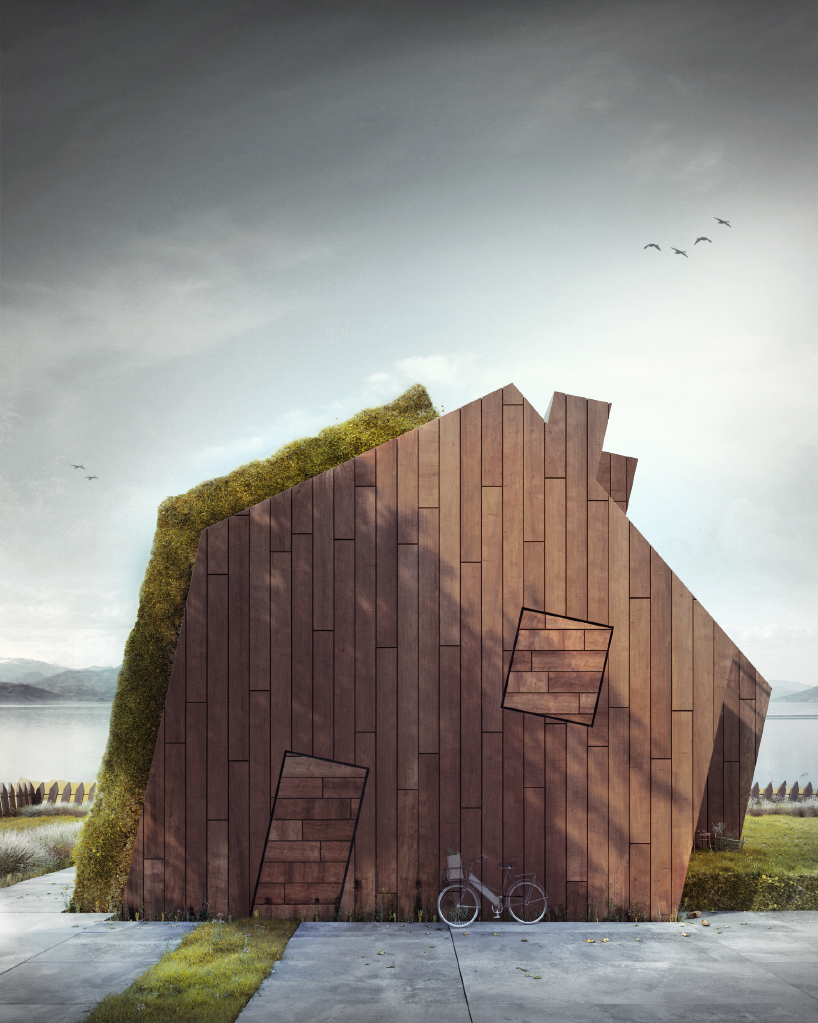 greenhouse by wamhouse studio is a modern cottage covered in timber and grass designboom