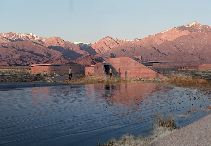 OF. studio designs 'eco-wine lodges' as a series of scattered rammed earth volumes