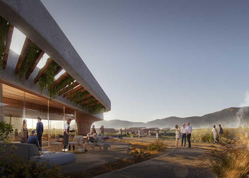 OF. studio designs 'eco-wine lodges' as a series of scattered rammed earth volumes