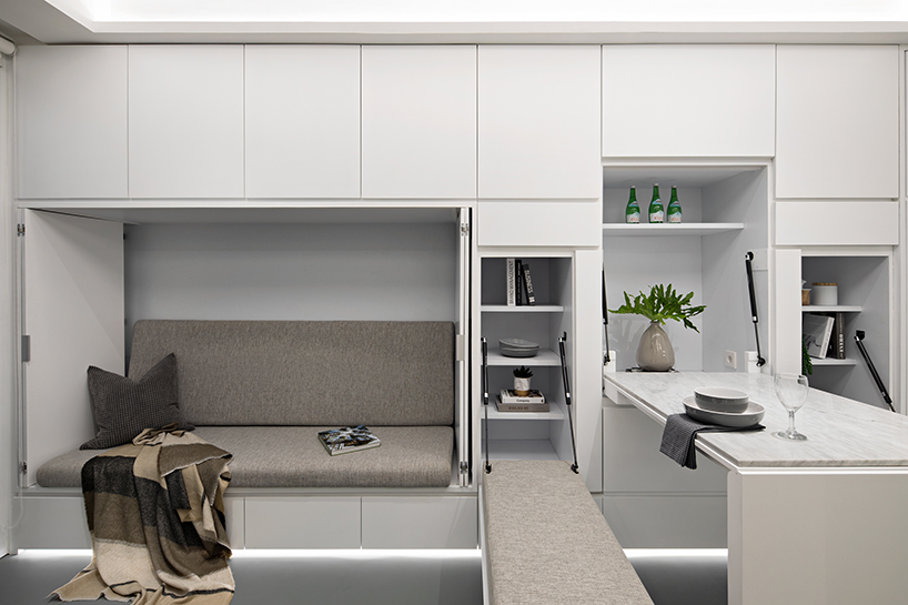 k-thengono installs adaptable built-in cabinets within 42sqm apartment in indonesia