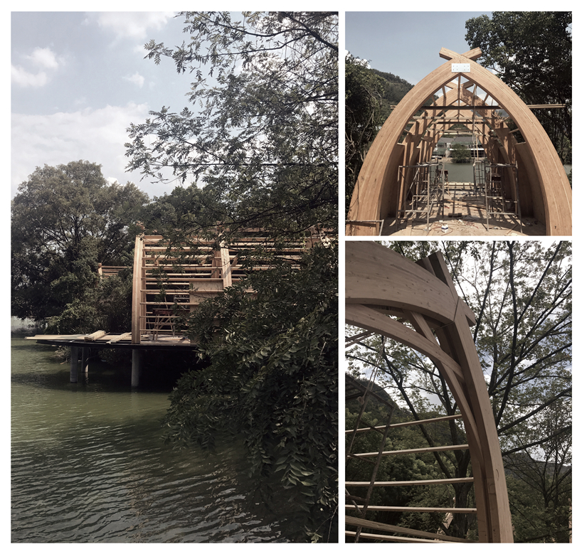 idyllic timber boat rooms are designed to 'float' on the fuchun river in china designboom