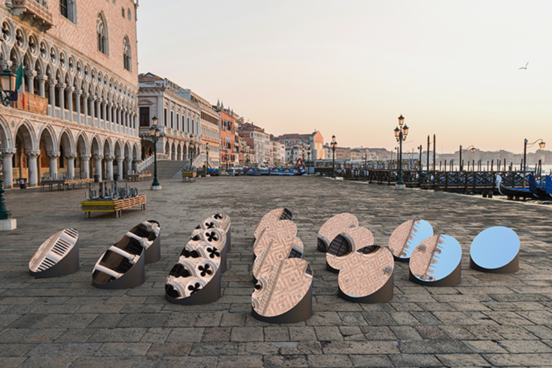 the AZIMUT moving art installation offers a fragmented view of venice's architecture designboom