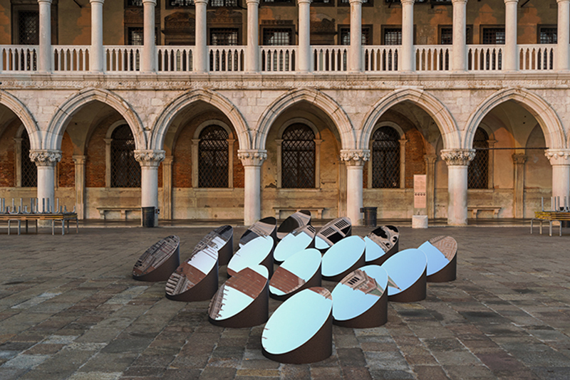 the AZIMUT moving art installation offers a fragmented view of venice's architecture designboom