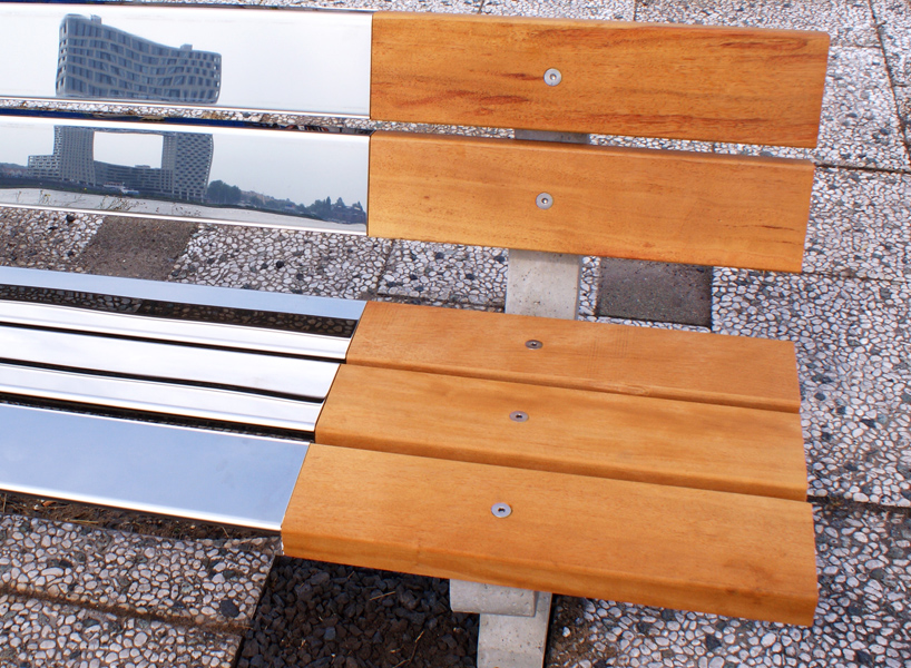 studio 212 fahrenheit creates a mirrored bench for our 1.5 meter society designboom
