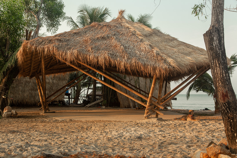 estudio cavernas builds a beach getaway using bettle nut palm trunks and bamboo on the shores of cambodia 11