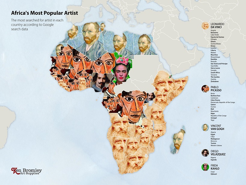 artsupplies reveals the world's most googled artists around the world designboom