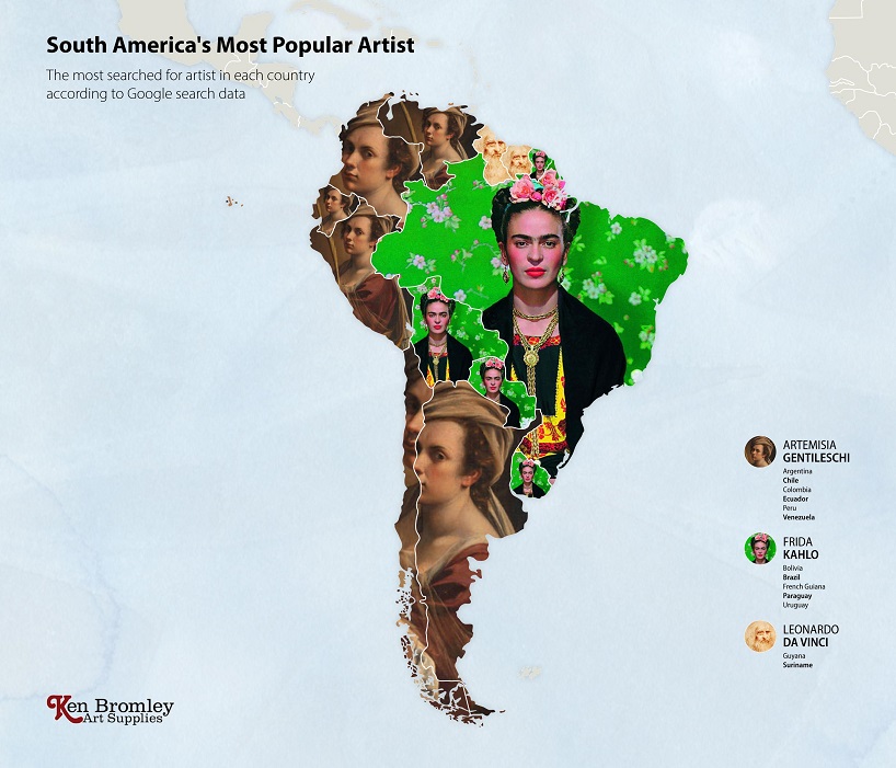 artsupplies reveals the world's most googled artists around the world designboom