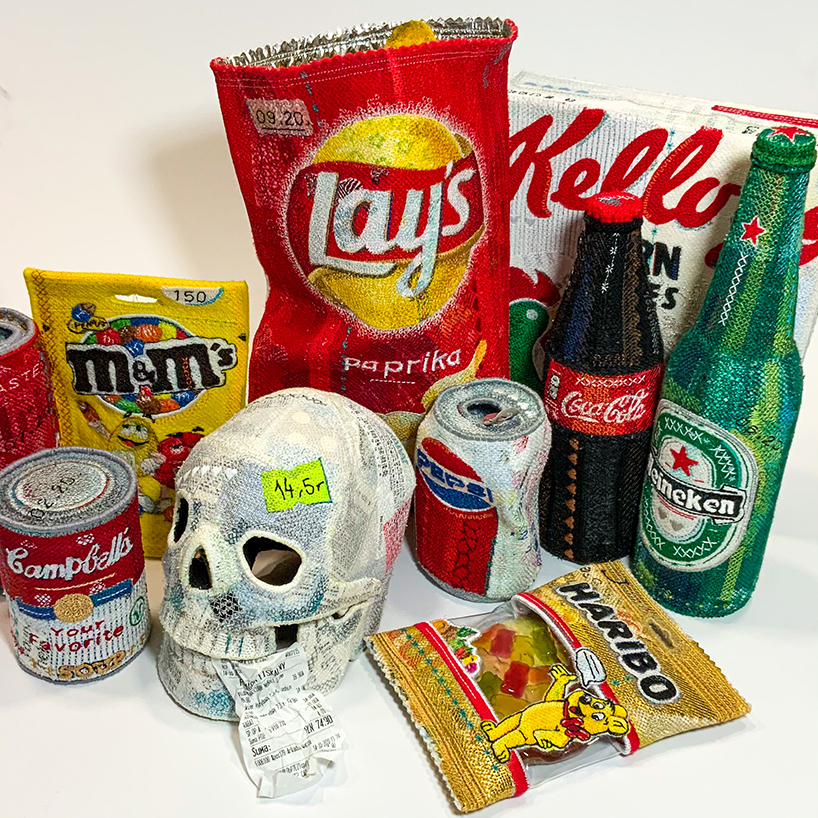 alicja kozlowska creates realistic embroidered felt sculptures of everyday objects