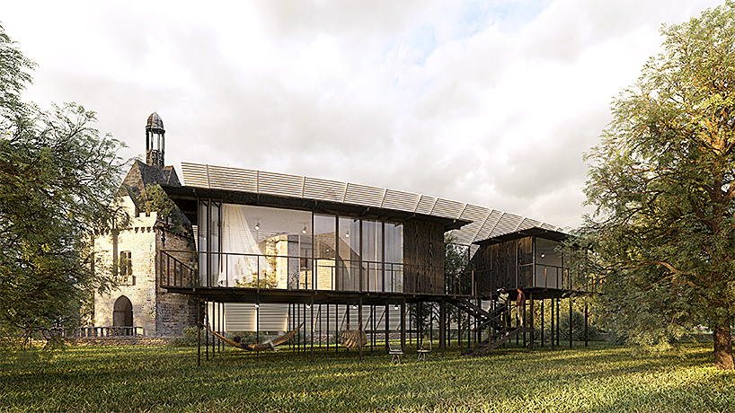 LMTLS' treehouse proposal frames views of a castle in france designboom