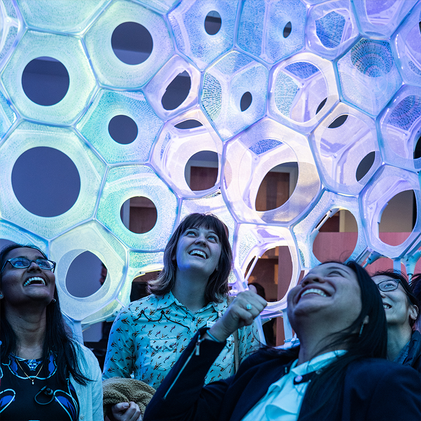 ada by jenny sabin is an installation that translates people's expressions into light and color designboom