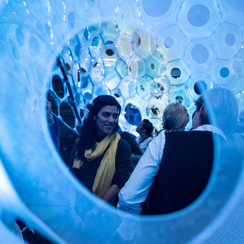 ada by jenny sabin is an installation that translates people's expressions into light and color designboom