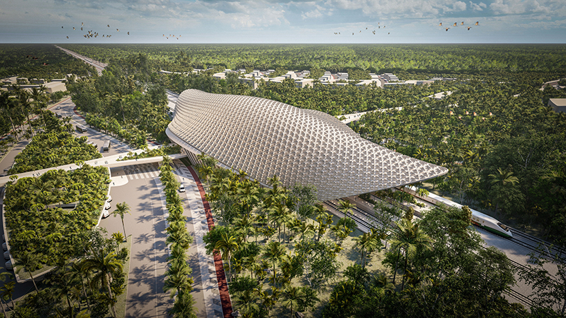 aidia studio designs new tulum train station with sweeping gridshell roof designboom