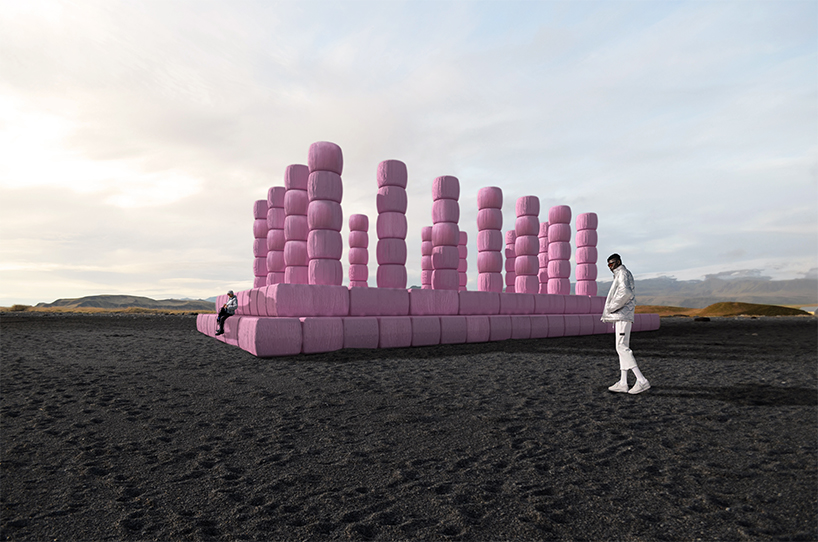 tobia zambotti stacks pink hay bales in rural iceland to raise awareness of breast cancer designboom