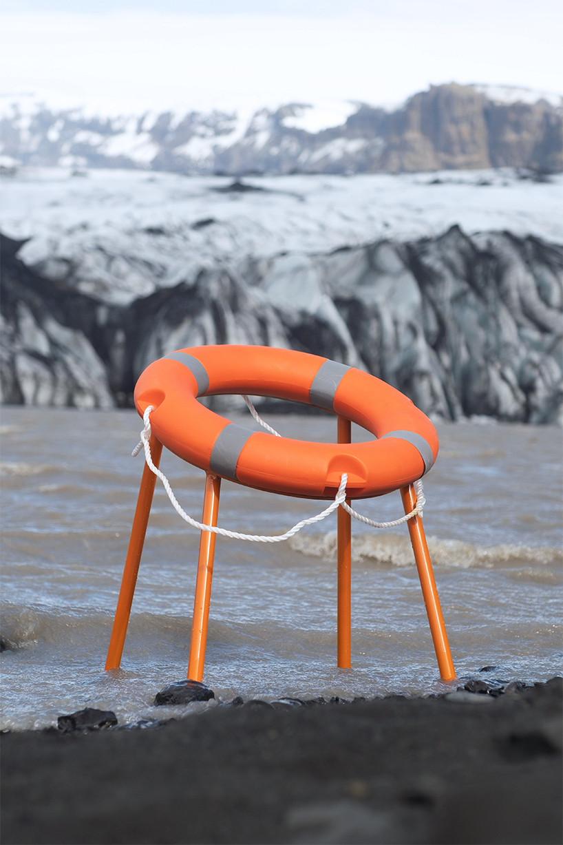 tobia zambotti repurposes discarded kid-size lifebuoys into sea level rise chair