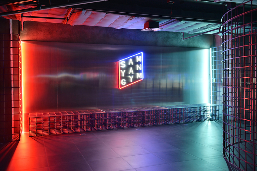 looklen architects builds a colored steel grid system to decorate gym in bangkok designboom