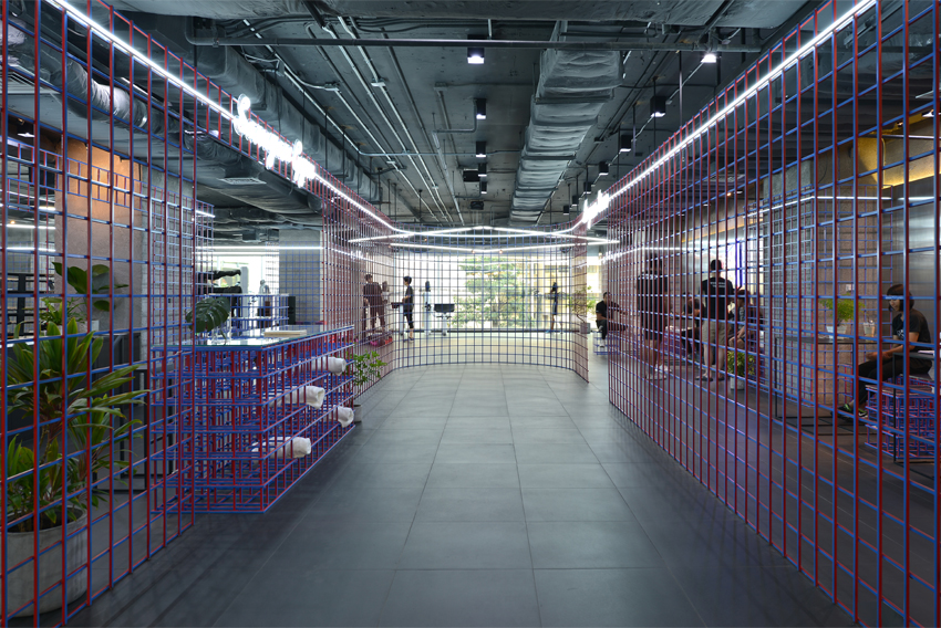 looklen architects builds a colored steel grid system to decorate gym in bangkok designboom