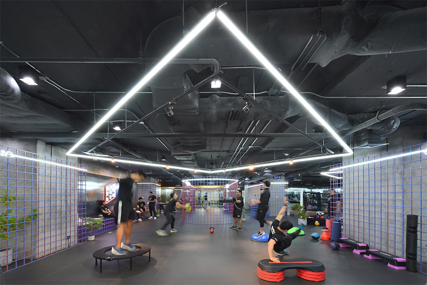 looklen architects builds a colored steel grid system to decorate gym in bangkok designboom