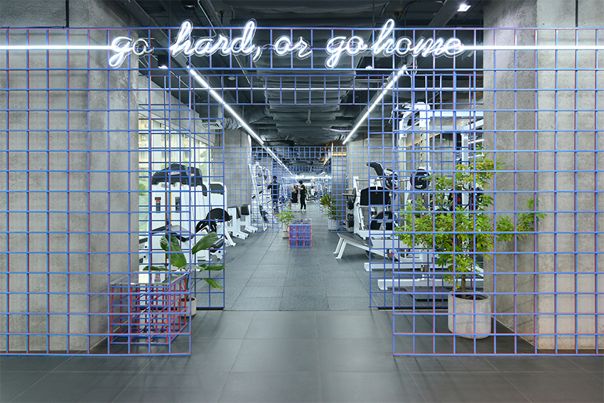 looklen architects builds a colored steel grid system to decorate gym in bangkok designboom