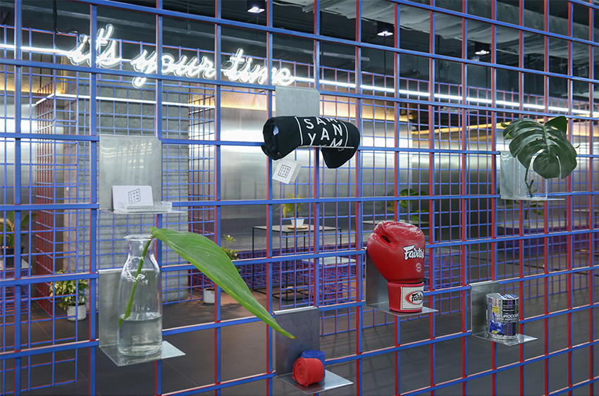 looklen architects builds a colored steel grid system to decorate gym in bangkok designboom