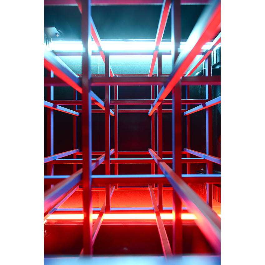 looklen architects builds a colored steel grid system to decorate gym in bangkok designboom