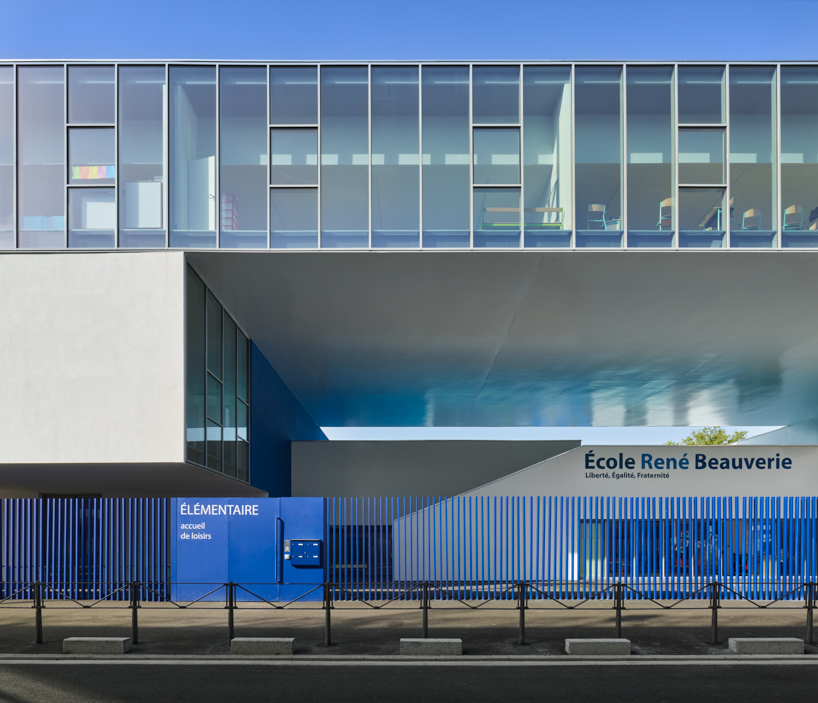 dominique coulon applies varying shades of blue to school group 'rené beauverie' in france