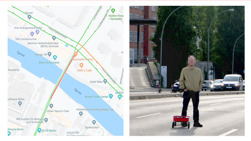 simon weckert causes a 'virtual traffic jam' with 99 smartphones and a handcart - 2