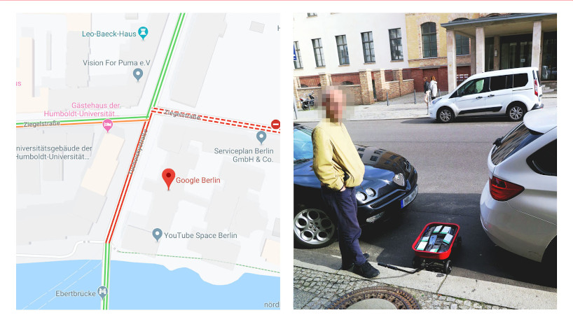 simon weckert causes a 'virtual traffic jam' with 99 smartphones and a handcart - 3