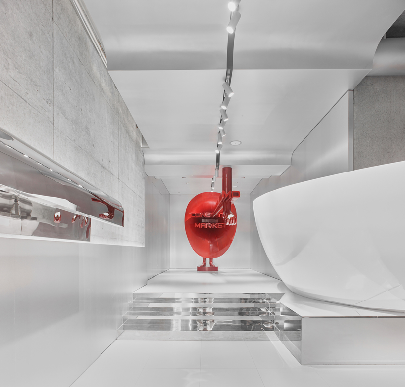 colored acrylic and metallic finishes adorn yebin design's retail space in shenzhen designboom