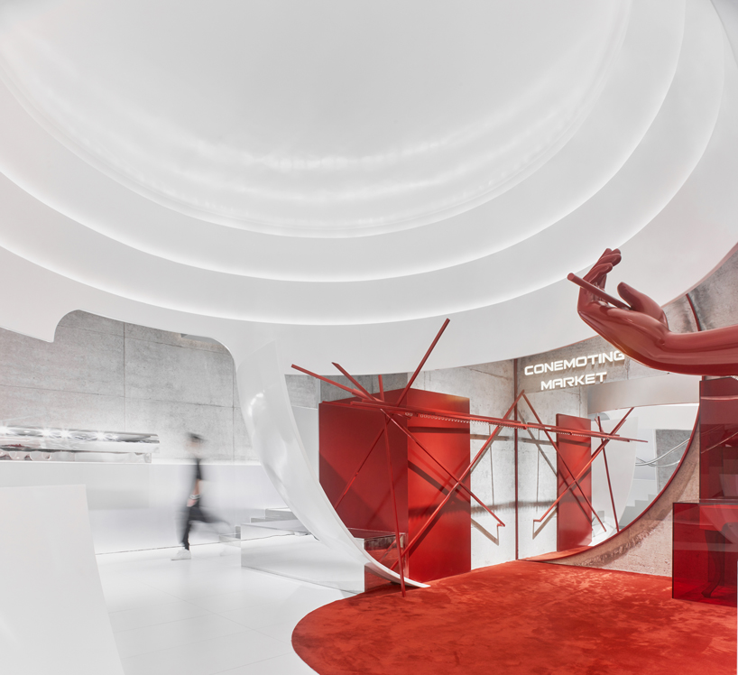 colored acrylic and metallic finishes adorn yebin design's retail space in shenzhen designboom