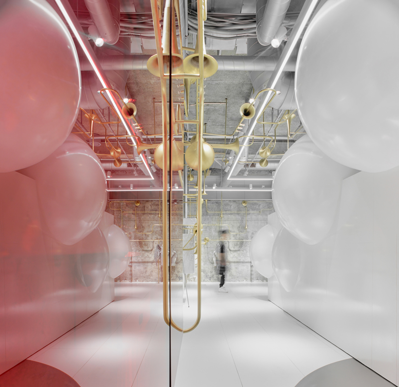 colored acrylic and metallic finishes adorn yebin design's retail space in shenzhen designboom