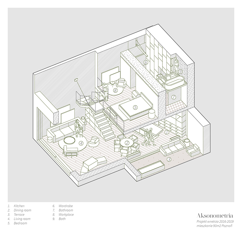 a steel staircase doubles as storage in this poznan apartment, designed by UGO designboom
