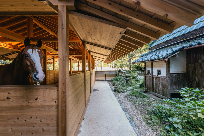 locally sourced wood and traditional japanese joinery shape 2m26's horse stable in kyoto