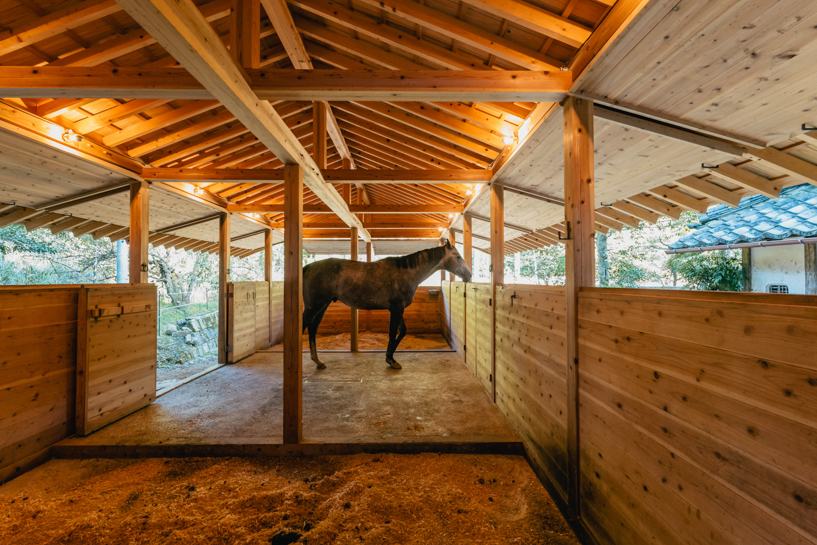 locally sourced wood and traditional japanese joinery shape 2m26's horse stable in kyoto