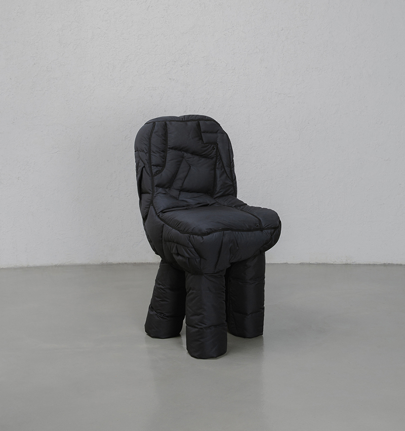 jinyeong yeon turns unsold puffer jackets into cozy padded chairs designboom