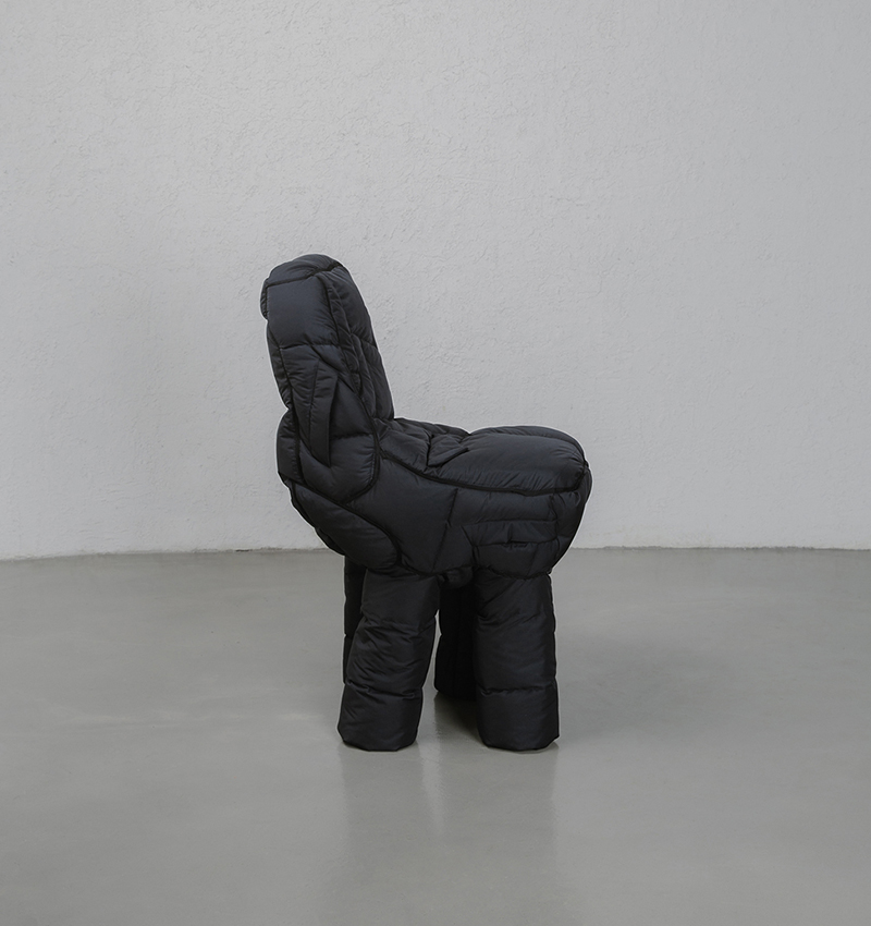 jinyeong yeon turns unsold puffer jackets into cozy padded chairs designboom