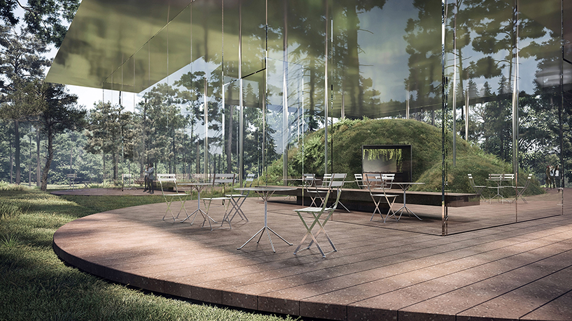 kois associated architects tops restaurant in greece with reflective floating roof